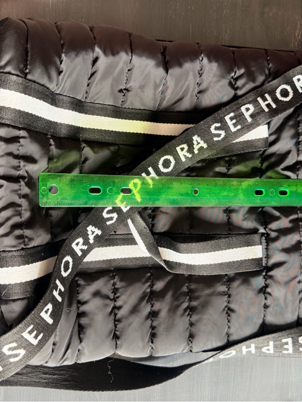 Sephora Black Quilted Tote with White Logo Strap